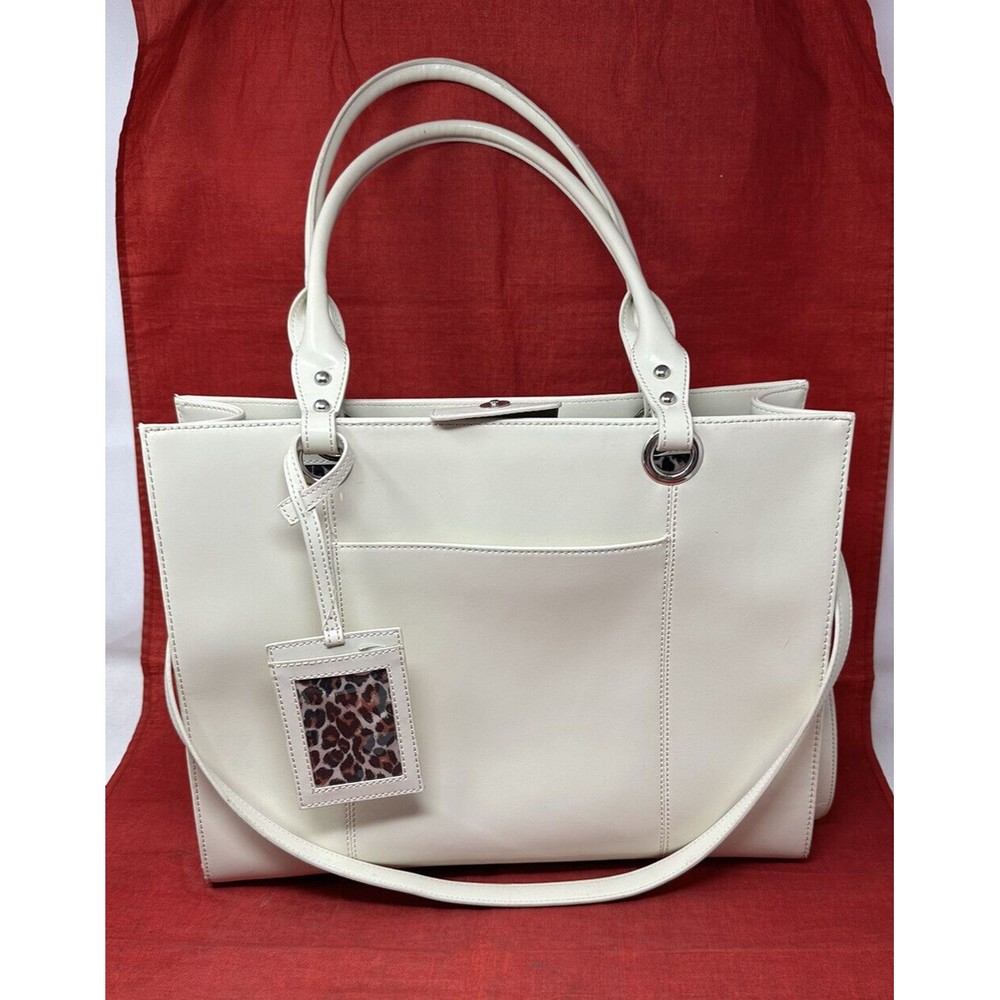 Tannery West Off-White Leather Briefcase Bag Double Handles Purse Shoulder Strap